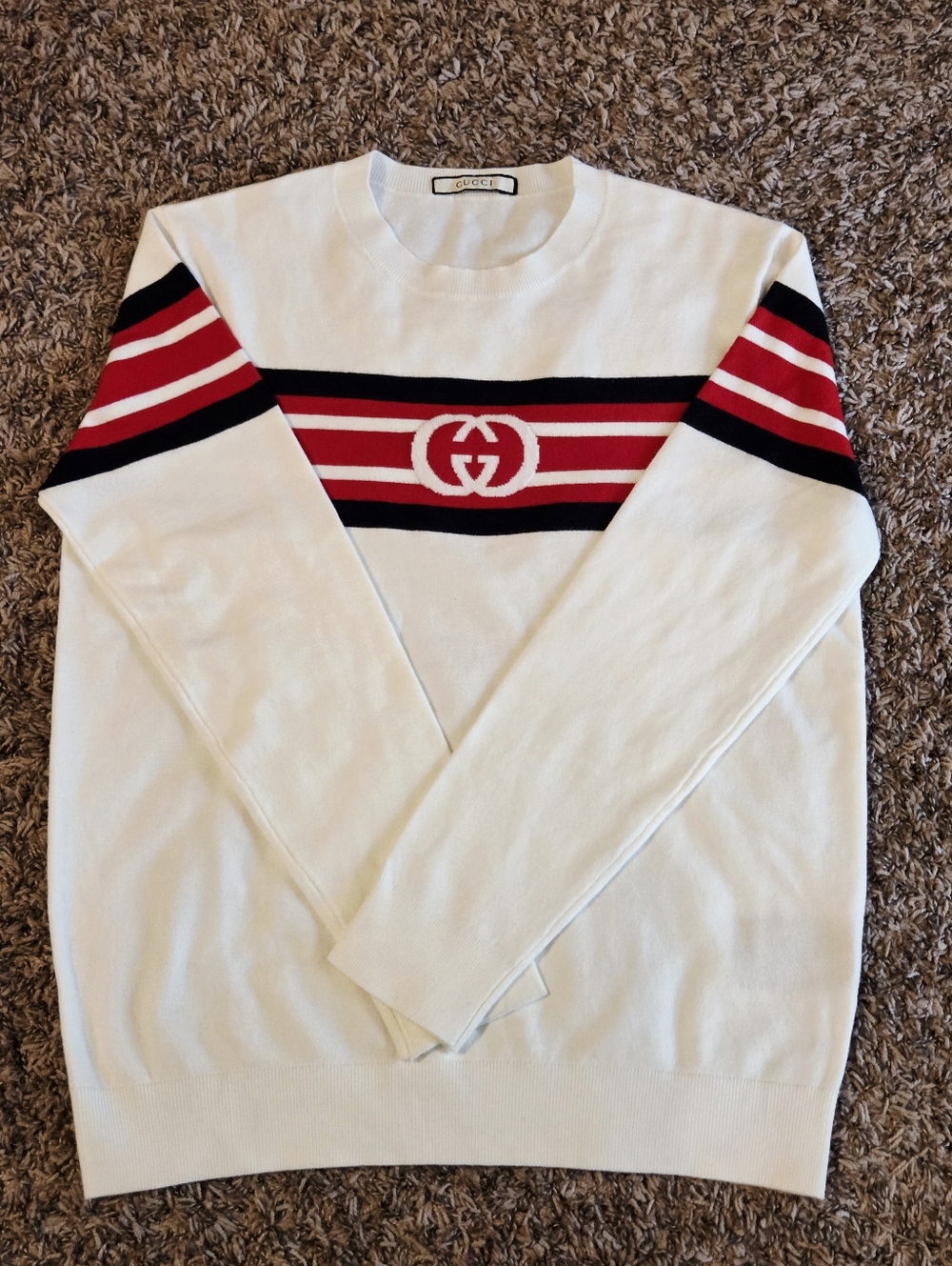 GUCCI White Top with Red and Navy Stripe Detail (PLEASD READ DESCRIPTION)